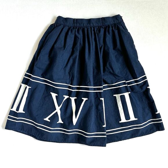 Modcloth Circle Skirt Roman Numeral Full Navy Women’s Size Small Cotton Zip - Picture 1 of 10